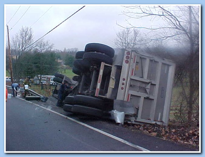 Rolled over Tractor-trailer dump truck